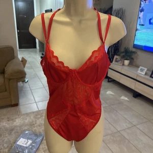 Vintage Red Satin Lace Thong  Womens Bodysuit Size Large Large Unbranded - Picture 1 of 3