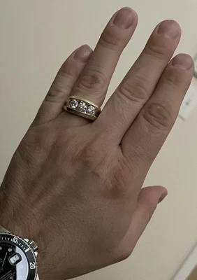 1.50 Carats Natural Diamond Mens Three Stone Ring 14k Two Tone Gold - Image 1 of 4