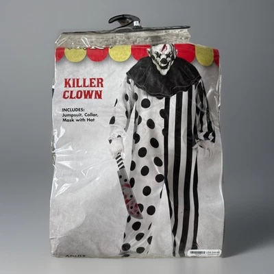 Killer Clown Halloween Costume Black White Jumpsuit, Mask & Collar 3 Pc Mens OS - Image 1 of 4
