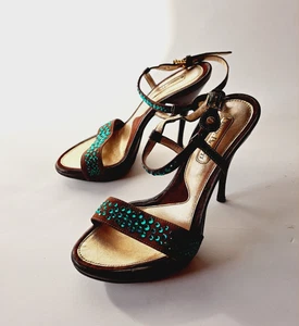 Cesare Paciotti braune Wildleder Sandalen Schuhe mit grünen Kristallen Größe 36 - Bild 1 von 16