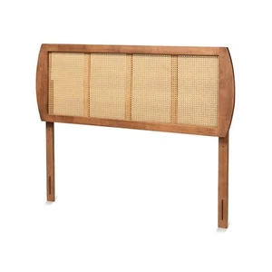 Baxton Studio Harris Walnut Finished Wood and Rattan Full Size Headboard - Picture 1 of 8
