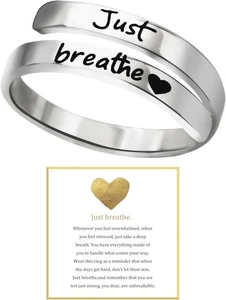 Just Breathe Ring für Damen, verstellbarer Herzring, Edelstahl 7, Silber - Bild 1 von 7