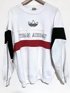 Vintage 80's White "Team Adidas" Trefoil Crewneck Sweatshirt - Men's Size XL - Picture 1 of 8