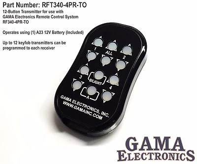 GAMA ELECTRONICS 12 Button Keyfob R.F. Transmitter for 4 Motor Control - RFT340-4PR-TO