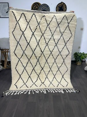 Hecho a mano marroquí blanco y negro -alfombra alfombra azilal-alfombra marroquí Foto 1 de 4