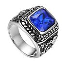Vintge Stainless Steel Men's Square Stone Wedding Ring Wide Silver Band #7-13