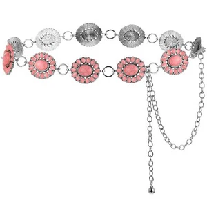 Turquoise Belt for Women Western Concho Chain Belt Oval Round Flower Adjustab... - Picture 1 of 6