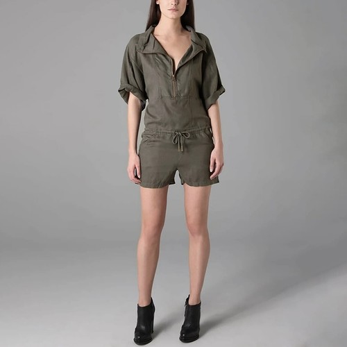 T ALEXANDER WANG Tuta Donna Lino Tensel Pagliaccetto Tuta da Gioco Pantaloncini Taglia S