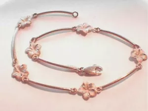 8MM 14K ROSE GOLD DC MATTED HAWAIIAN PLUMERIA FLOWER CURVED BAR ANKLET 9.0" #1 - Picture 1 of 7