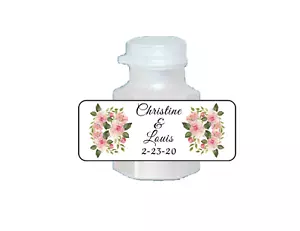 30 wedding favor mini bubble labels stickers personalized pink flowers, roses - Picture 1 of 3