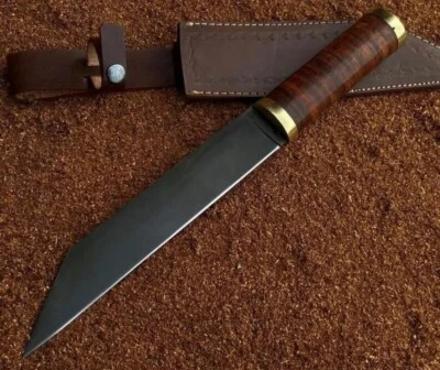 AMAZING HANDMADE POWDER COATED CARBON STEEL SEAX KNIFE | STACKED LEATHER HANDLE - Image 1 of 4
