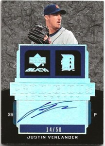 Justin Verlander Auto 2007 UD Upper Deck Black Prodigious Autograph 14 / 50