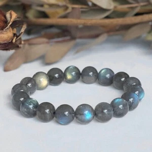 Elegante pulsera de cuentas de labradorita piedras preciosas 10 mm cuentas lisas pulsera regalo~ - Imagen 1 de 2