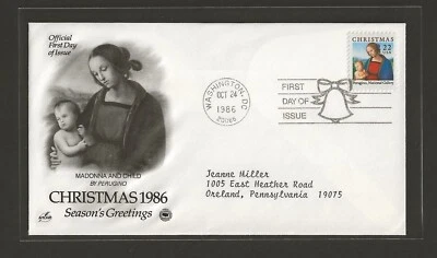 1986 US 22c Christmas Madonna & Child By Perugino FDC ArtCraft Scott #2244 - Image 1 of 2