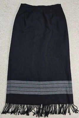Falda lápiz midi vintage de los años 90 de mezcla de lana acrílica con 10 flecos a rayas negra gris Foto 1 de 4