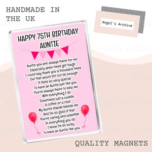 HAPPY 75TH BIRTHDAY AUNTIE ✳ POEM ✳ KEEPSAKE VERSE ✳ LARGE FRIDGE MAGNET ✳ GIFT - Picture 1 of 1