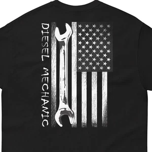 Diesel Mechanic T-Shirt Mens Patriotic Tech Shirt With American Flag  - Picture 1 of 10