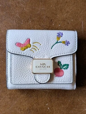 NEW Coach Small Wallet Dreamy Butterfly Bi-fold Floral Veggie White Vegetable  - Image 1 of 4