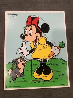 Playskool Minnie Mouse Wooden Frame Puzzle 190-16 Disney Thumper Blue Background - Image 1 of 3