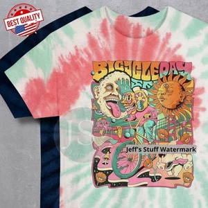 Psychedelic Bicycle Day Tie Dye Cotton Tee Vintage Old School T Shirt Clothing - Picture 1 of 17