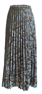 Soft Surroundings Mujer’s 12 Azul Marrón Floral Terciopelo Plisado Midi Falda MZ - Imagen 1 de 10