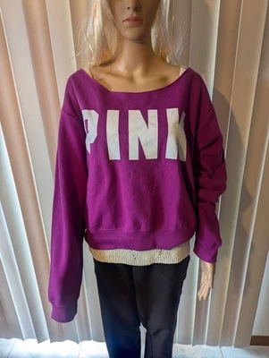 NUEVO CON ETIQUETAS $52.95 Victoria Secret ROSA Magenta 2X Sudadera Grande Logo Foto 1 de 4