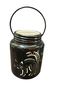 Black Cat Halloween Tea Light Holder Luminary metal handle Excellent Condition - Picture 1 of 3