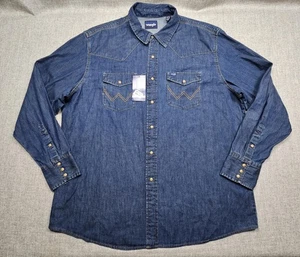Wrangler Denim Western Hemd Herren 2XL blau Druckknopfleiste Pearl Snaps Classic Fit - Bild 1 von 11