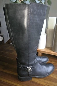 Vince Camuto Womens 10 M Farren 2 Leather Riding Boot Black Wide Calf Knee High - Picture 1 of 9