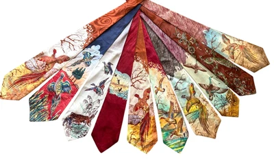 Lote de 10 corbatas de cuello vintage de los años 40 para hombre | Corbata de seda de rayón MCM novedosa Foto 1 de 4