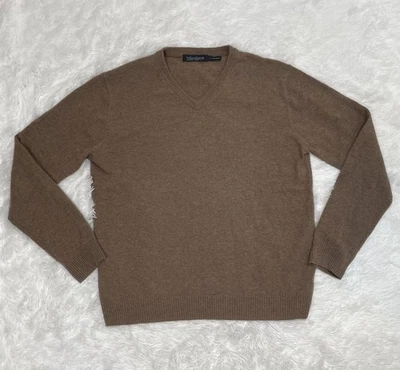 Ireland’s Eye Mens Size L Large Extra Fine Lambswool Sweater Tan Brown V-Neck - Image 1 of 4