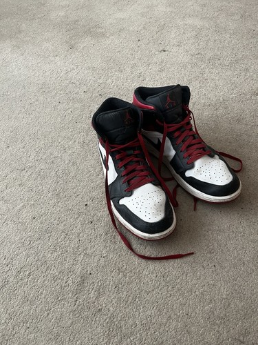 Air Jordan 1 Sneakers Uomo Taglia 12 Rosso Nero Bianco Pelle
