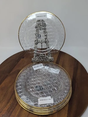 Set Of 6 New Zabkowice Glass Dessert/ Salad Plate Set Gold Rimmed 8.5" - Image 1 of 4