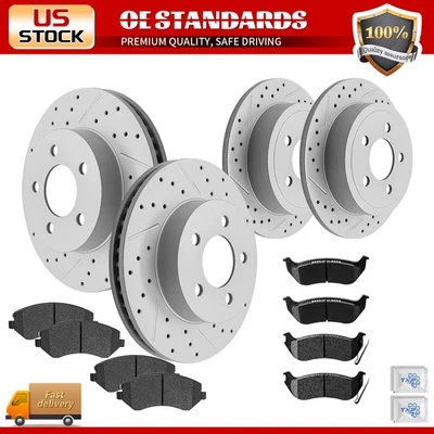 Керамические тормозные колодки передние задние с просверленными дисками для Jeep Liberty 2003 - 2007 годов выпуска - Изображение 1 из 4