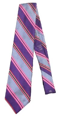 Corbata Holland & Sherry 1836 para hombre púrpura rosa a rayas toda seda a medida Foto 1 de 4