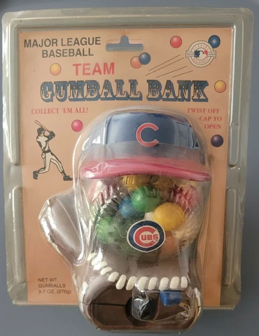 NEW in Package Vintage Chicago Cubs MLB Gumball Bank @ 1997 Baseball Glove & Hat Cover