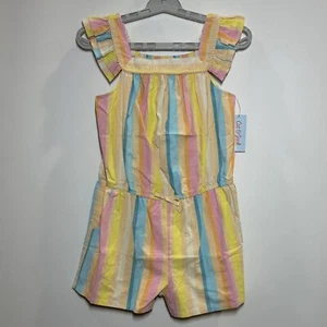 Girls' Flutter Sleeve Romper - Cat & Jack Multicolor Stripe L (10/12) Plus - Picture 1 of 2
