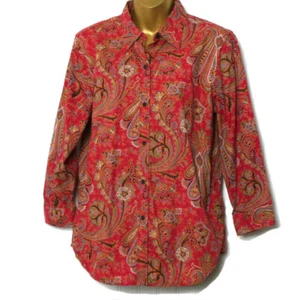 Chaps Damen Tunika Baumwolle Bluse Blumenkragen 3/4 Arm Knopf Large - Bild 1 von 8