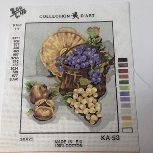 D’ART Printed needlepoint canvas 30x25 Cm Grapes In Basket Canvas Only - Picture 1 of 4