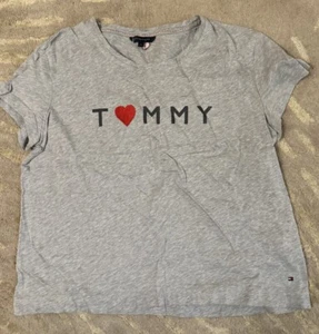 Womens Tommy Hilfiger Crop Top T Shirt Grey I Love Tommy Size L - Picture 1 of 10
