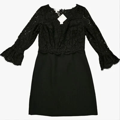 NUEVO RSVP by Talbots Crepe & Encaje Negro Vaina Vestido Manga Larga 6P Pequeño Foto 1 de 4