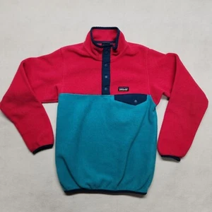 Patagonia Girls Synchilla Pullover Medium 10 Pink Blue Long Sleeve Fleece Youth - Picture 1 of 12