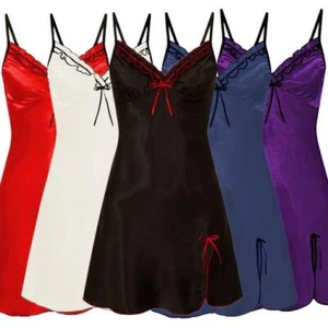 Womens Lace Satin Silk Slip Ladies Sleepdress Nightdress Pajamas Robe Nightwear - Picture 1 of 9