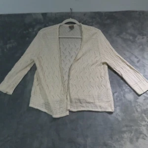 CHICOS Open Cardigan Sweater Womens 1 Medium Ivory Cream Knit Easywear Boho - Picture 1 of 10
