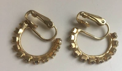 Vintage Gold Tone Earrings With Clear Rhinestones Women's Jewelry - Image 1 of 4