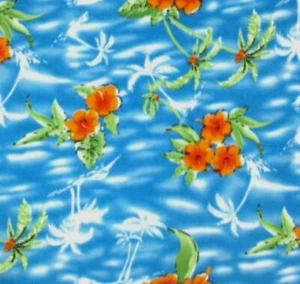 Blue Tropical Floral Flower Print Fleece Fabric - 60" Wide - Sold by The Yard - Picture 1 of 1