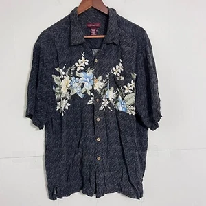 Vintage Covington Mens Hawaiian Shirt Size L Grey Rayon Floral Short Sleeve - Picture 1 of 6