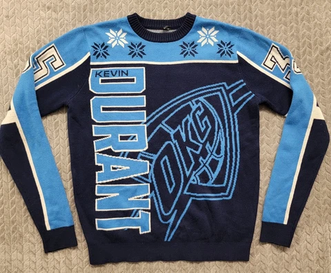 Oklahoma City Thunder Kevin Durant #35 KD Knit Ugly Christmas Sweater Large Blue Cover