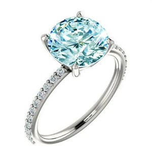 3.01 Ct Vvs1+Blue White Round Moissanite Diamond Engagement Ring 925 Silver - Picture 1 of 2