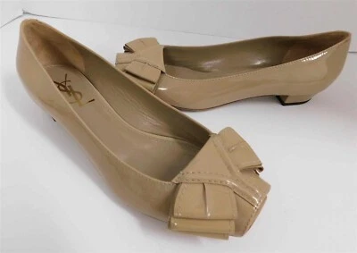 Novo YSL Yves Saint Laurent Bege Patente Biqueira Aberta Flats Itália 39.5 - Imagem 1 de 4